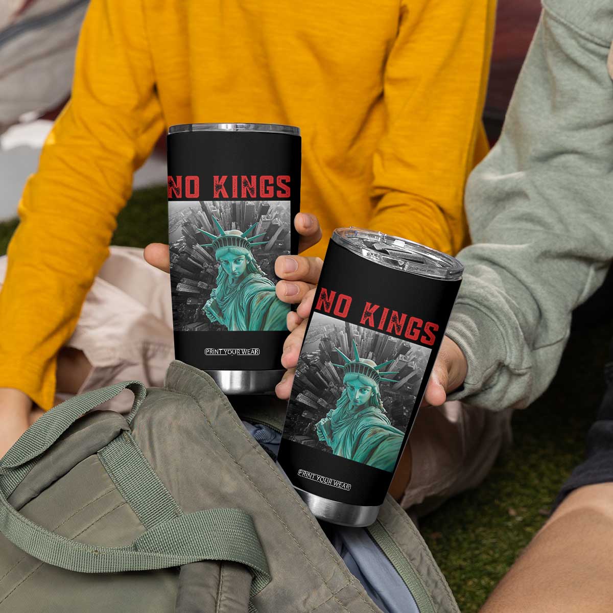 No Kings Tumbler Cup Statue of Liberty Selfie Freedom TS14 Print Your Wear