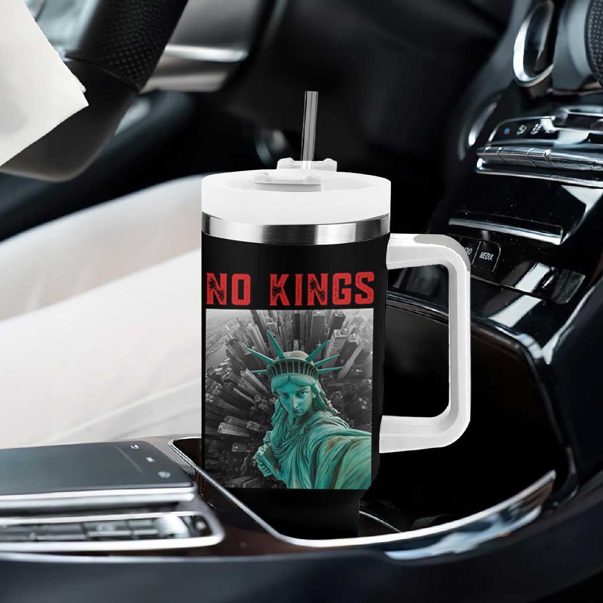 No Kings Tumbler With Handle Statue of Liberty Selfie Freedom TS14 Print Your Wear