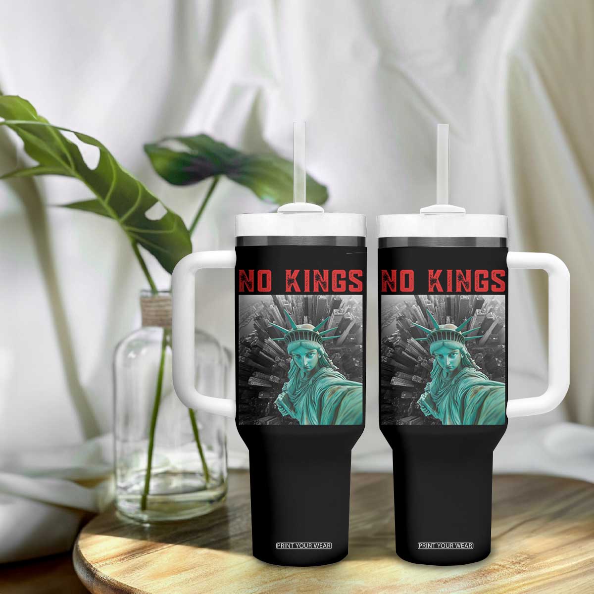 No Kings Tumbler With Handle Statue of Liberty Selfie Freedom TS14 Print Your Wear
