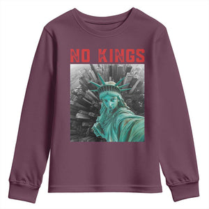 No Kings Youth Sweatshirt Statue of Liberty Selfie Freedom TS14 Maroon Print Your Wear