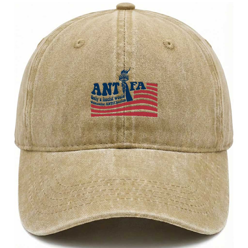 Antifa Fascism Patriotic Washed Cotton Baseball Cap Antifascist Statue of Liberty TS14 Washed Cap Universal Fit Khaki Print Your Wear