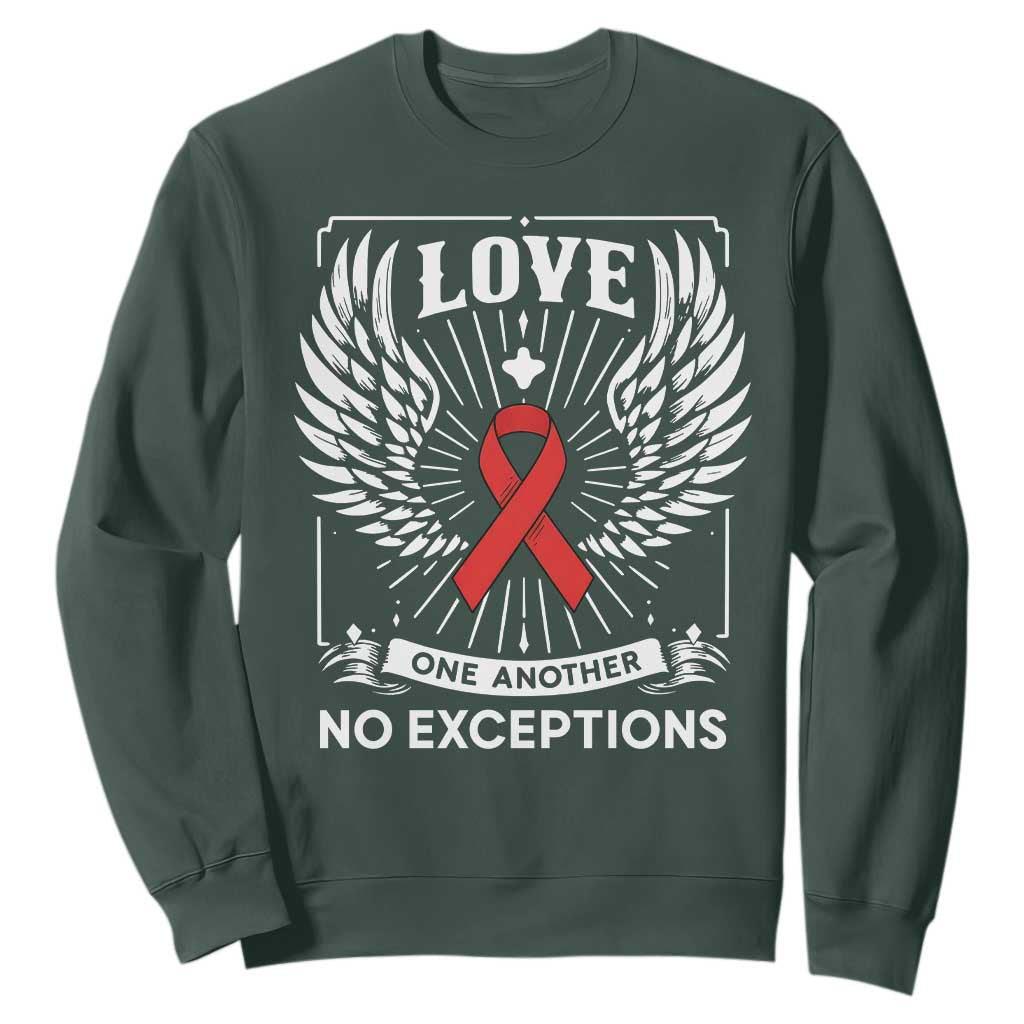 Red Ribbon Christian Sweatshirt Cross Minimal Faith HIV Awareness Religious TS14 Dark Forest Green Print Your Wear