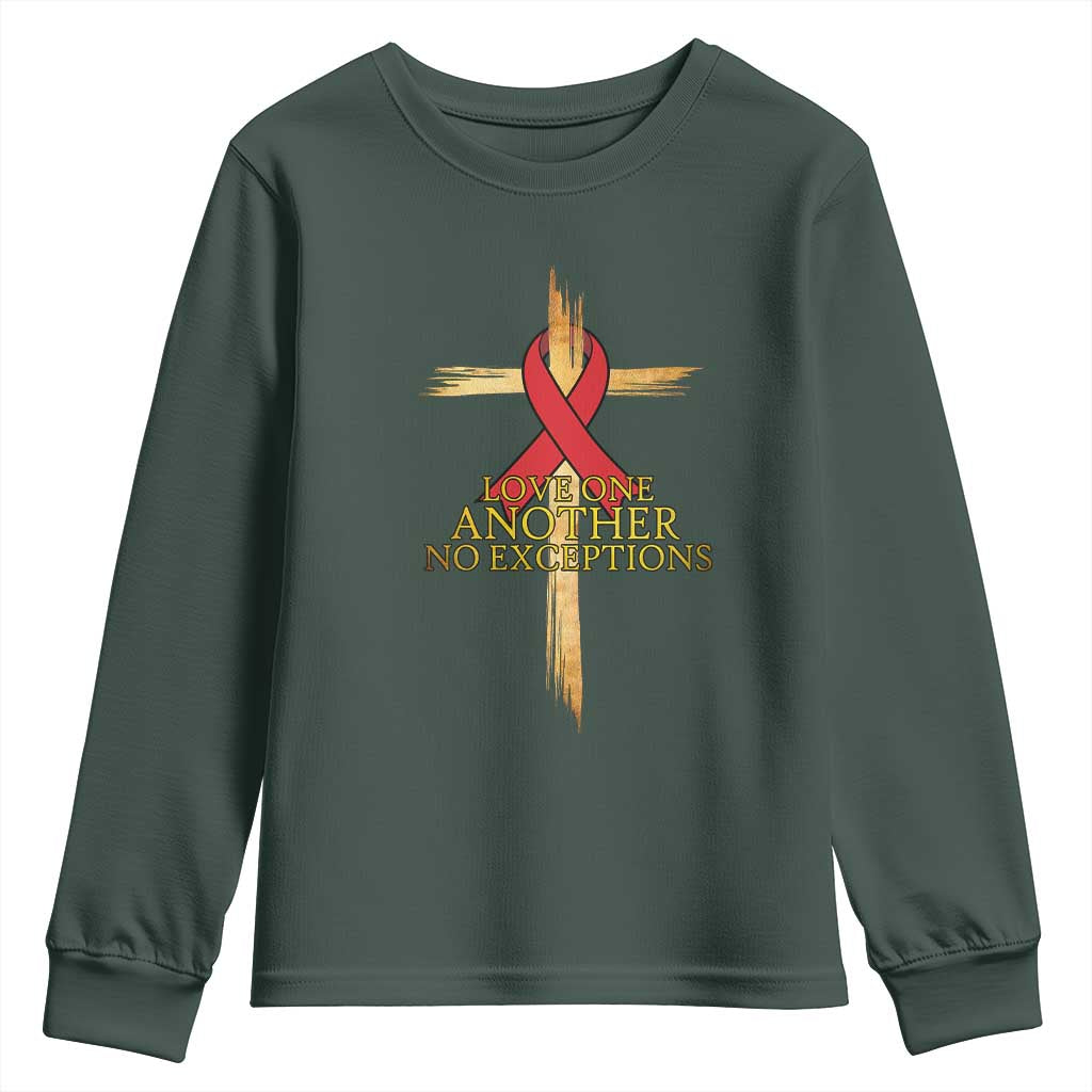Red Ribbon Christian Youth Sweatshirt Cross Bible Verse TS14 Dark Forest Green Print Your Wear