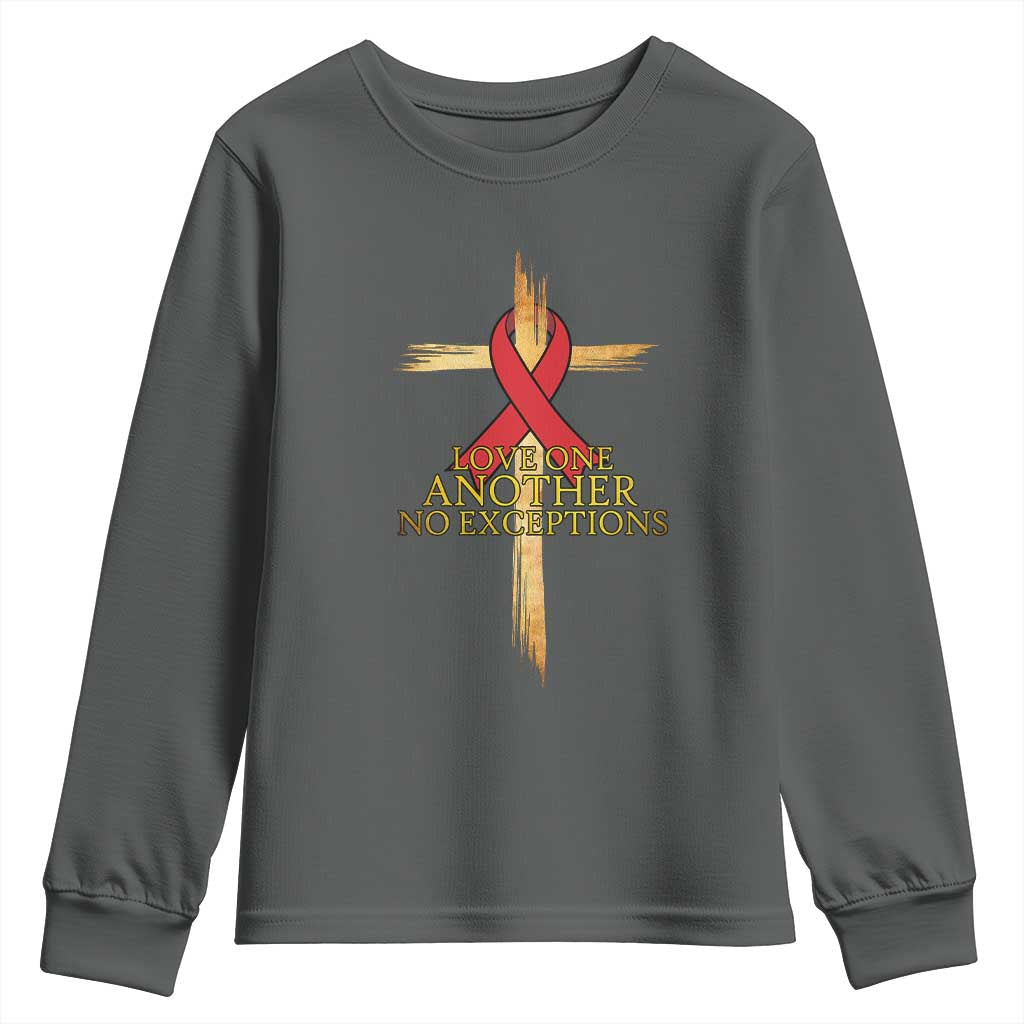 Red Ribbon Christian Youth Sweatshirt Cross Bible Verse TS14 Dark Heather Print Your Wear