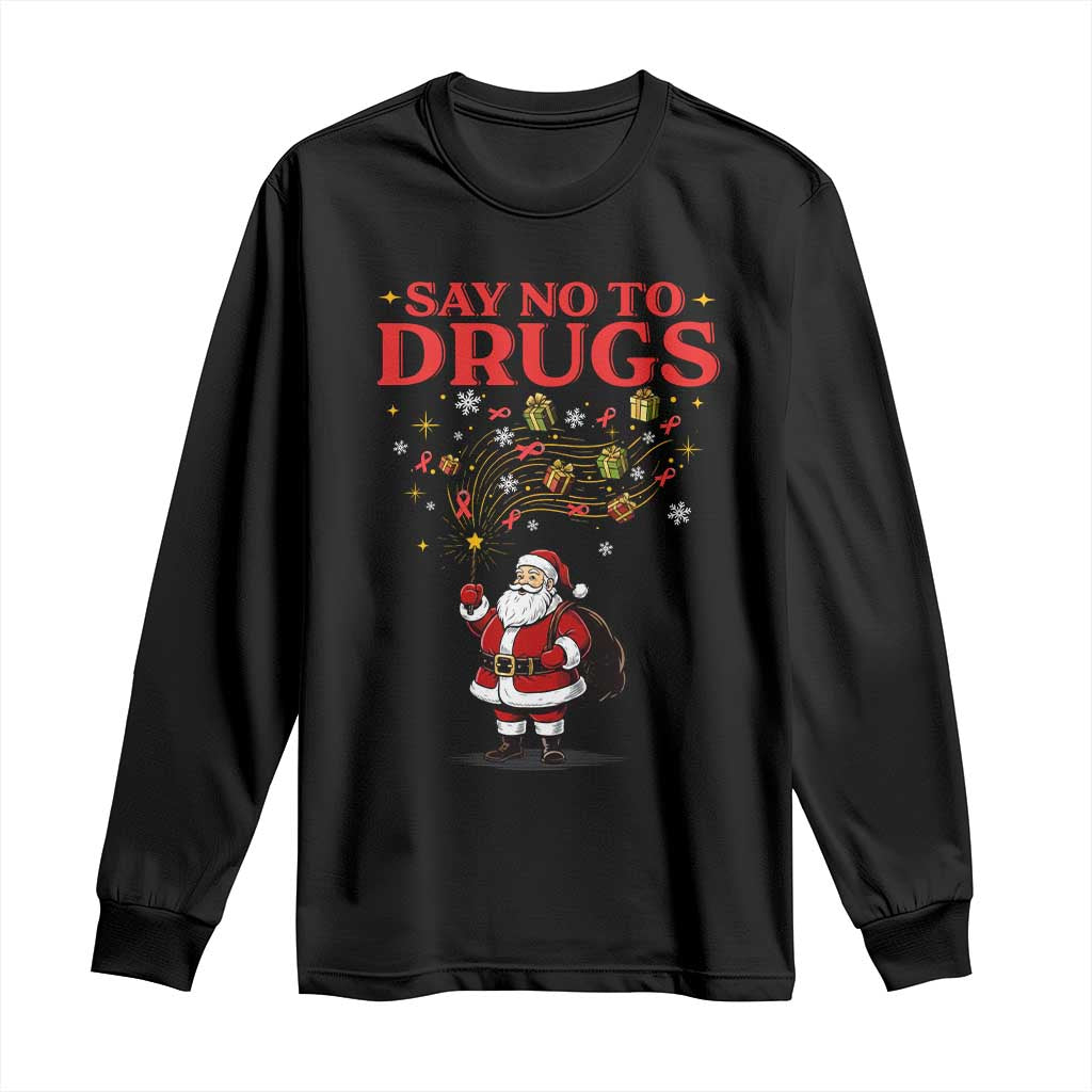 Santa Christmas Long Sleeve Shirt AIDS Awwanrness Red Ribbon HIV Support TS14 Black Print Your Wear