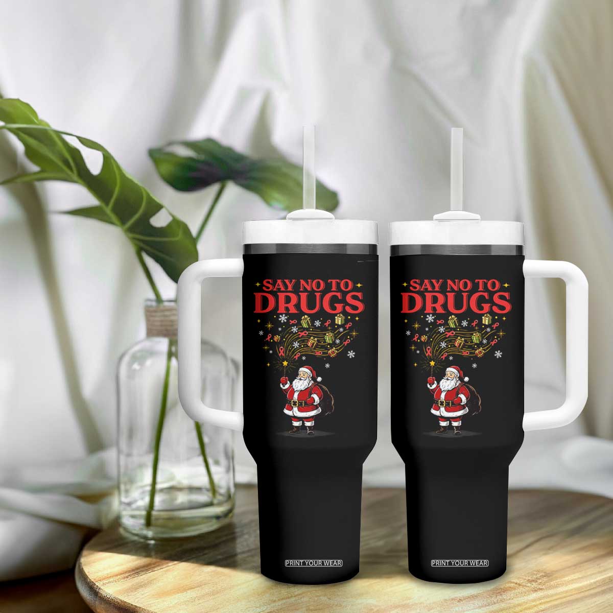 Santa Christmas Tumbler With Handle AIDS Awwanrness Red Ribbon HIV Support TS14 Print Your Wear