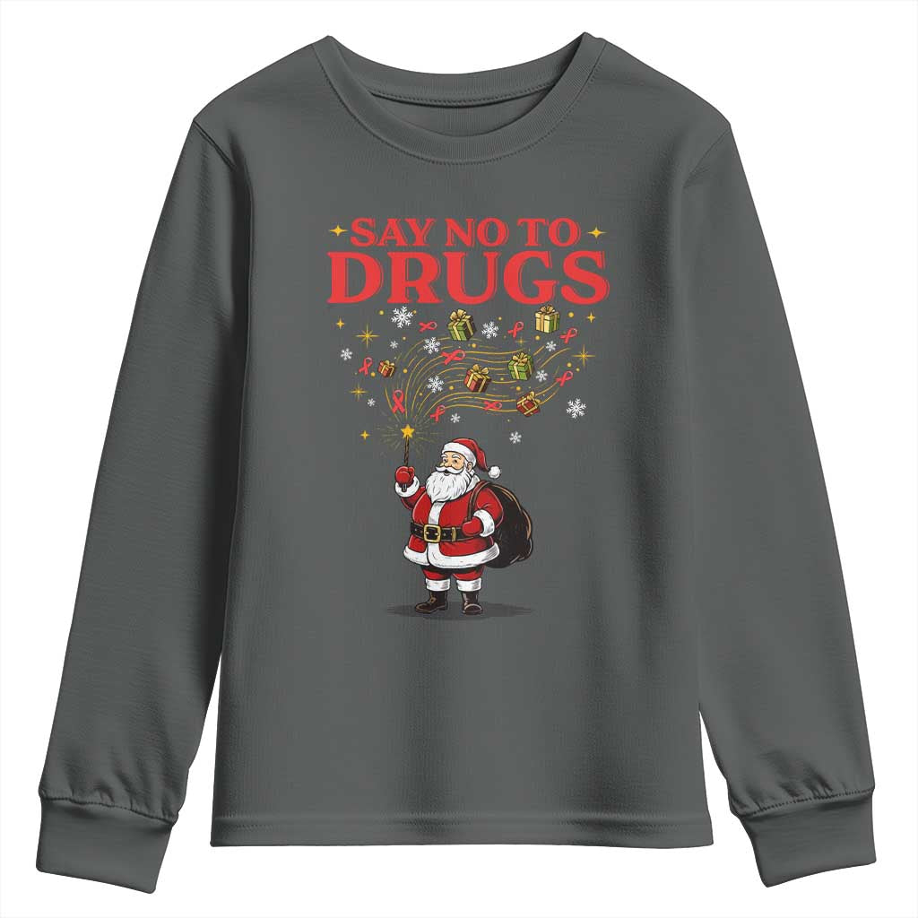 Santa Christmas Youth Sweatshirt AIDS Awwanrness Red Ribbon HIV Support TS14 Dark Heather Print Your Wear