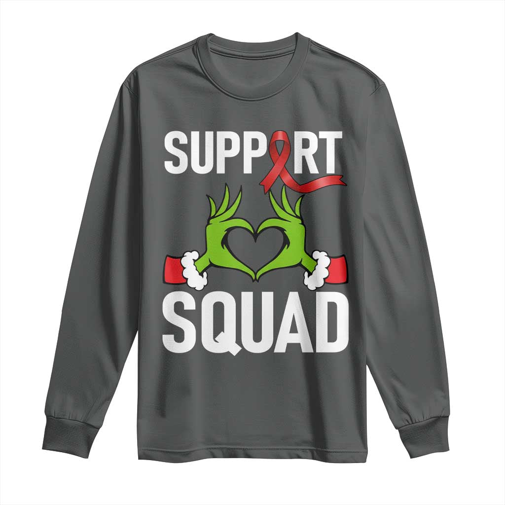 Red Ribbon AIDS Awareness Long Sleeve Shirt Elf Hand Christmas HIV Support TS14 Dark Heather Print Your Wear
