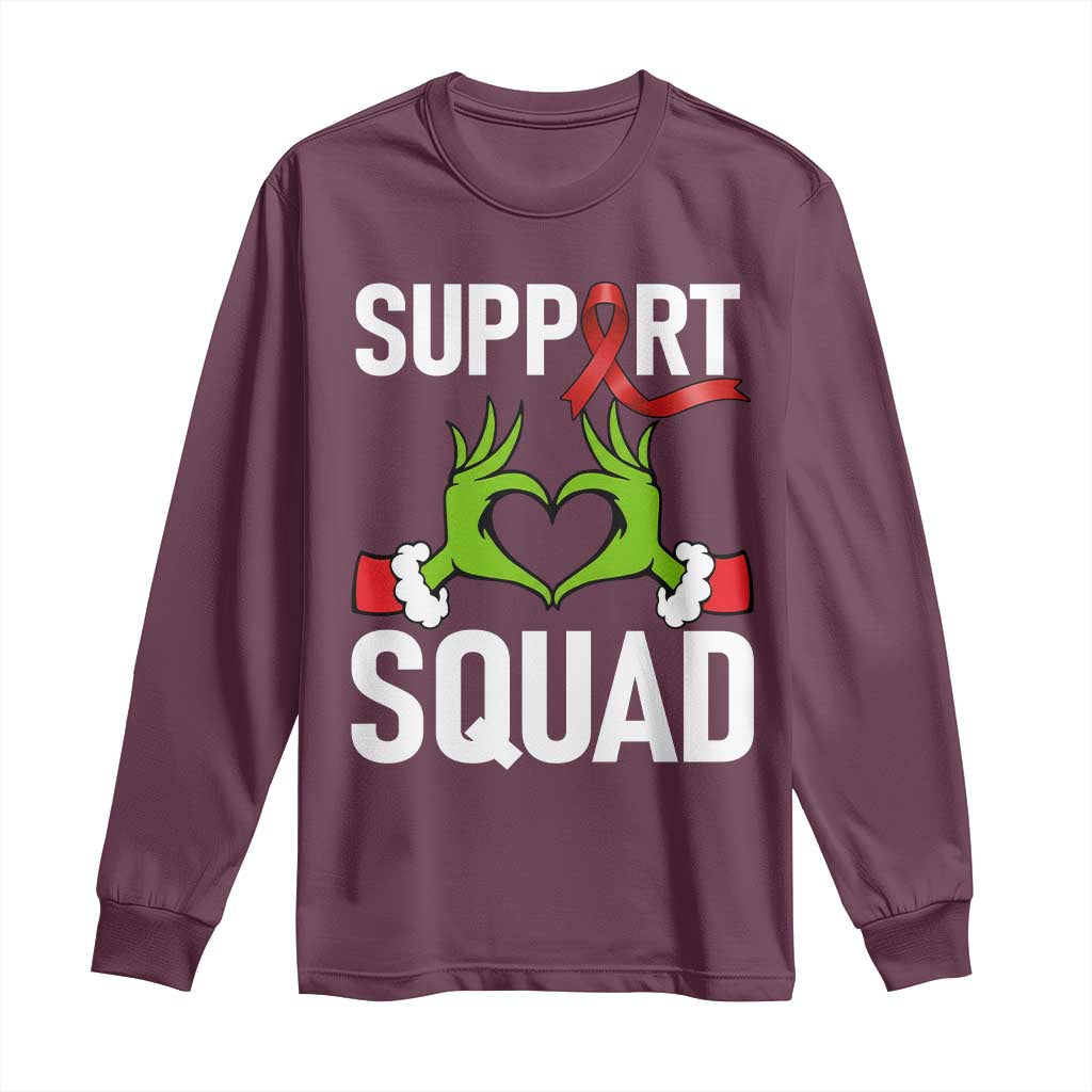 Red Ribbon AIDS Awareness Long Sleeve Shirt Elf Hand Christmas HIV Support TS14 Maroon Print Your Wear