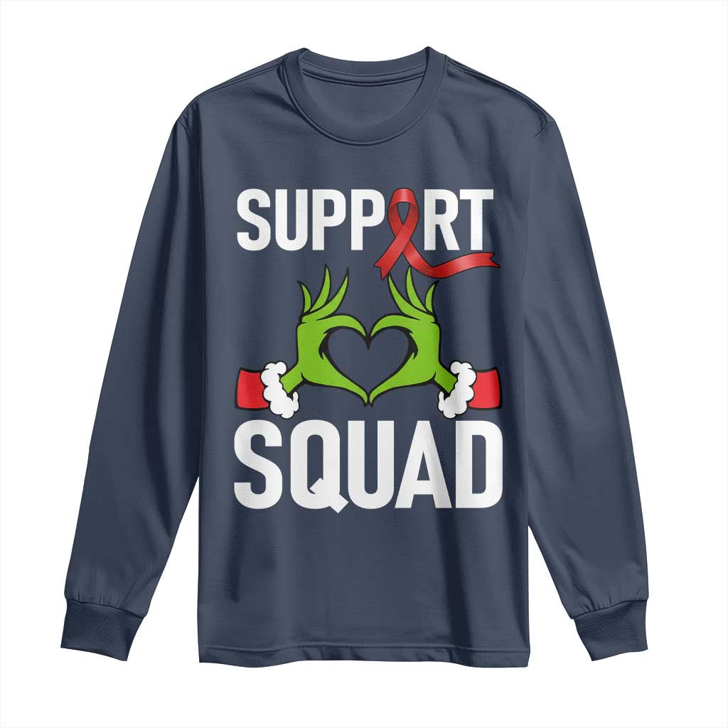 Red Ribbon AIDS Awareness Long Sleeve Shirt Elf Hand Christmas HIV Support TS14 Navy Print Your Wear