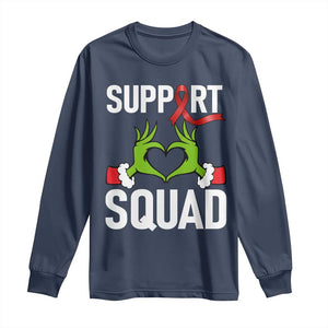 Red Ribbon AIDS Awareness Long Sleeve Shirt Elf Hand Christmas HIV Support TS14 Navy Print Your Wear