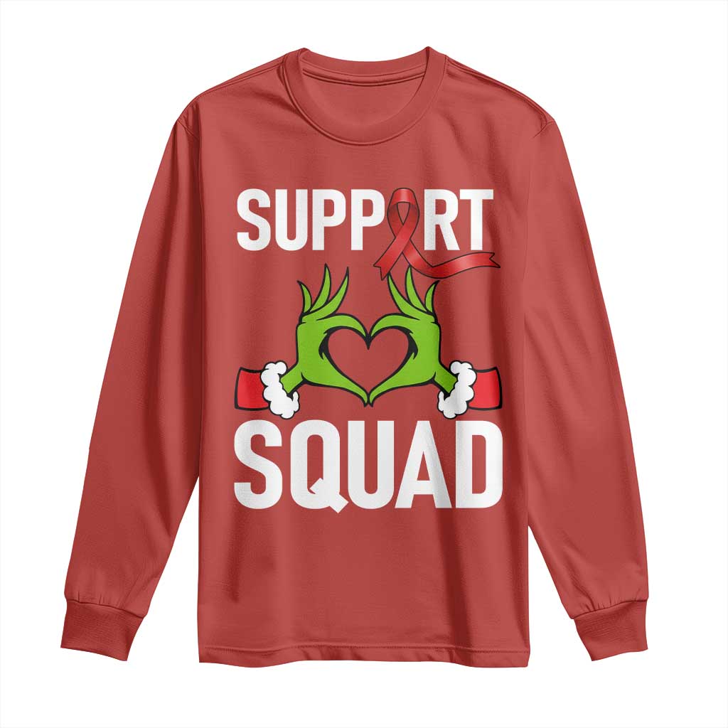 Red Ribbon AIDS Awareness Long Sleeve Shirt Elf Hand Christmas HIV Support TS14 Red Print Your Wear