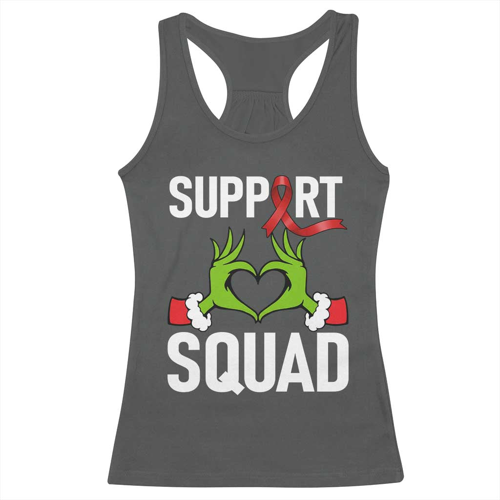 Red Ribbon AIDS Awareness Racerback Tank Top Elf Hand Christmas HIV Support TS14 Dark Heather Print Your Wear