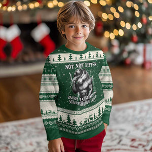 Not Now Kitten Daddy Increasing Shareholder Value Ugly Christmas Sweater Funny Alpha Wolf Meme TS14 Forest Green Beige Print Your Wear