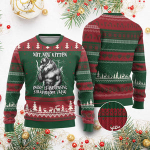 Not Now Kitten Daddy Increasing Shareholder Value Ugly Christmas Sweater Funny Alpha Wolf Meme TS14 Red Green Print Your Wear