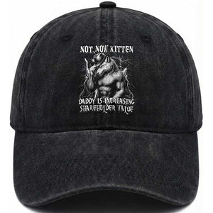 Not Now Kitten Daddy Increasing Shareholder Value Washed Cotton Baseball Cap Funny Alpha Wolf Meme TS14 Washed Cap Universal Fit Black Print Your Wear
