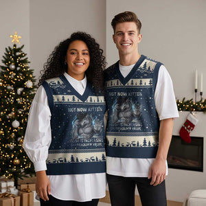 Not Now Kitten Daddy Increasing Shareholder Value V-Neck Knit Sweater Vest Funny Wolf Meme TS14 Navy Beige Print Your Wear