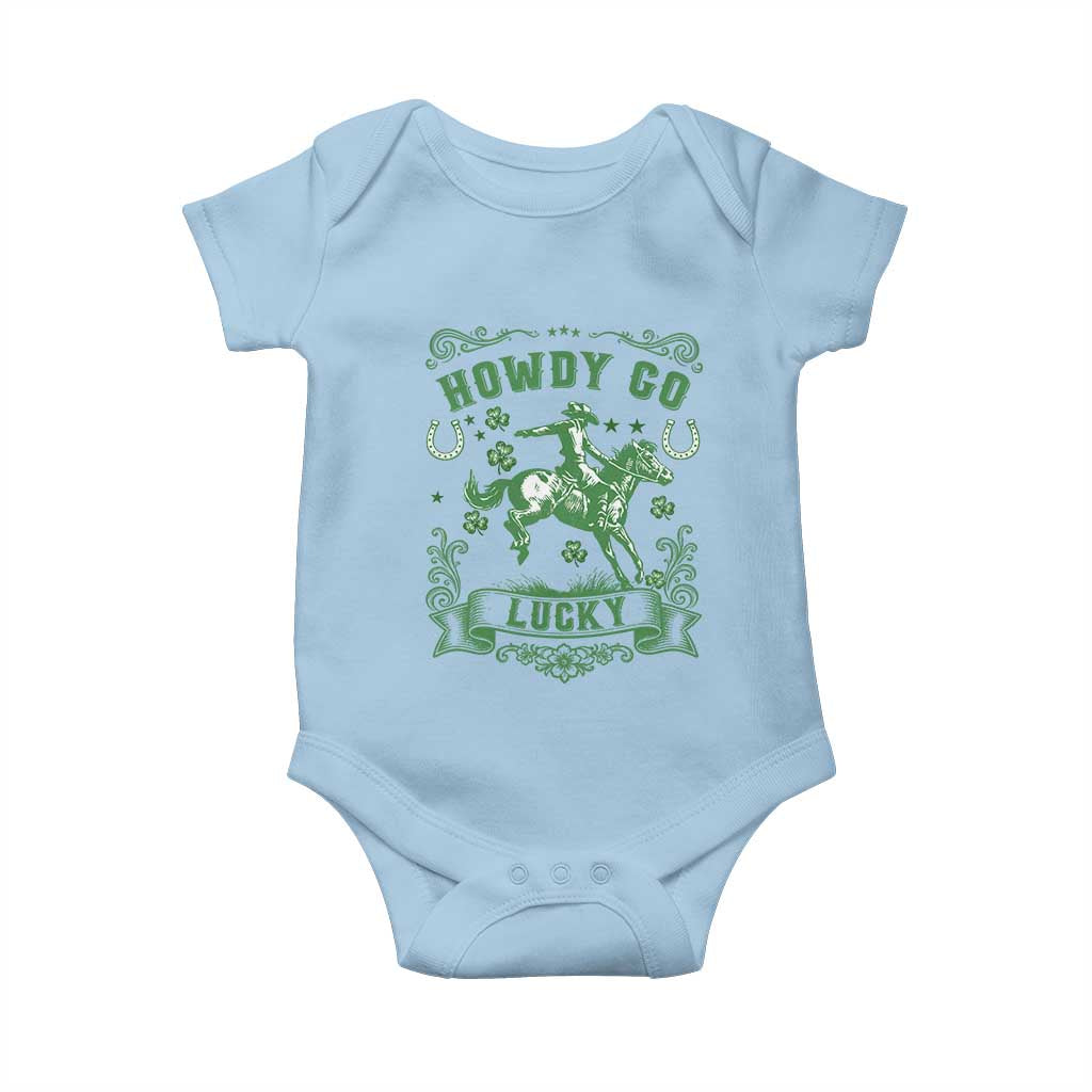 Cowboy St Patrick's Day Baby Onesie Howdy Go Lucky TS14 Light Blue Print Your Wear