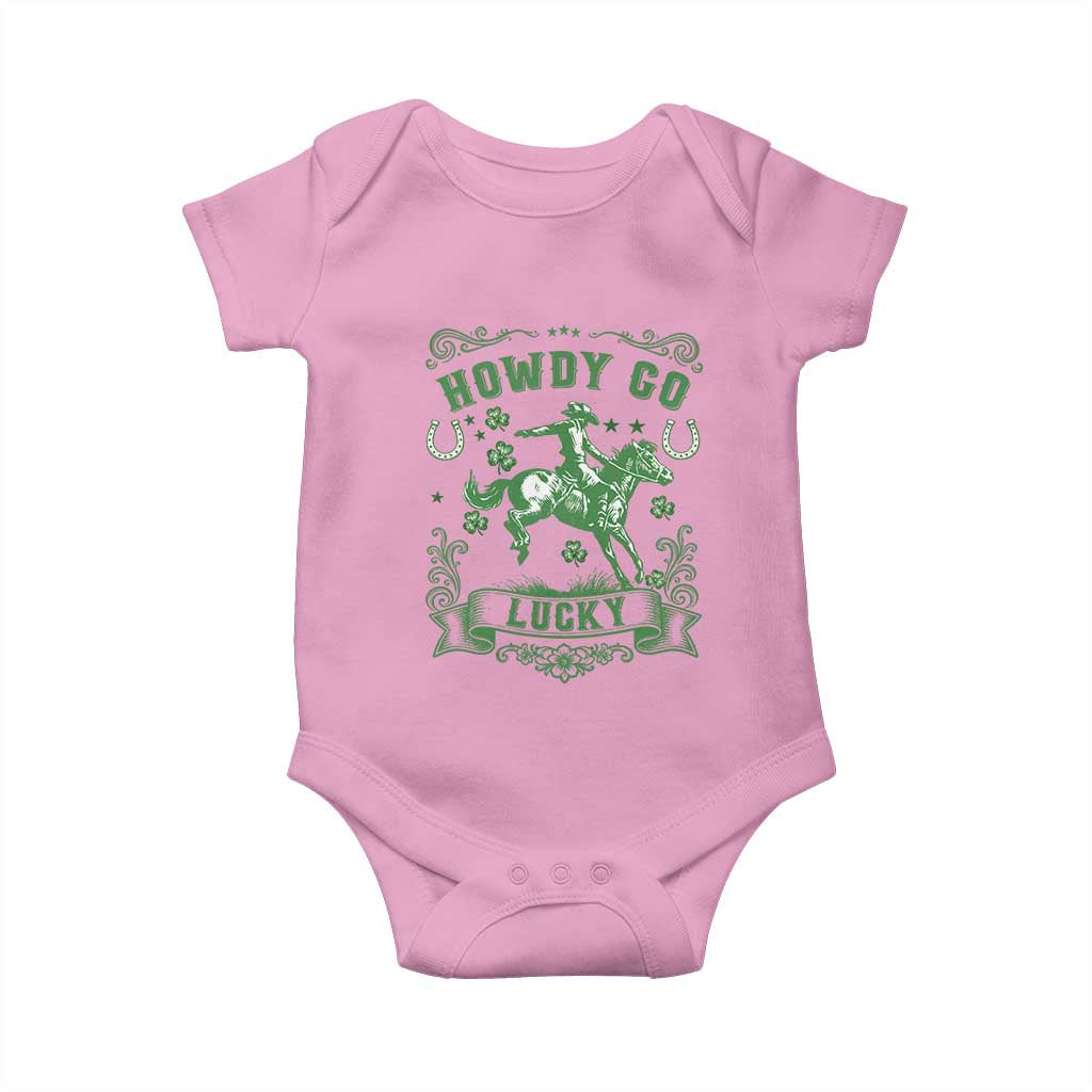 Cowboy St Patrick's Day Baby Onesie Howdy Go Lucky TS14 Light Pink Print Your Wear