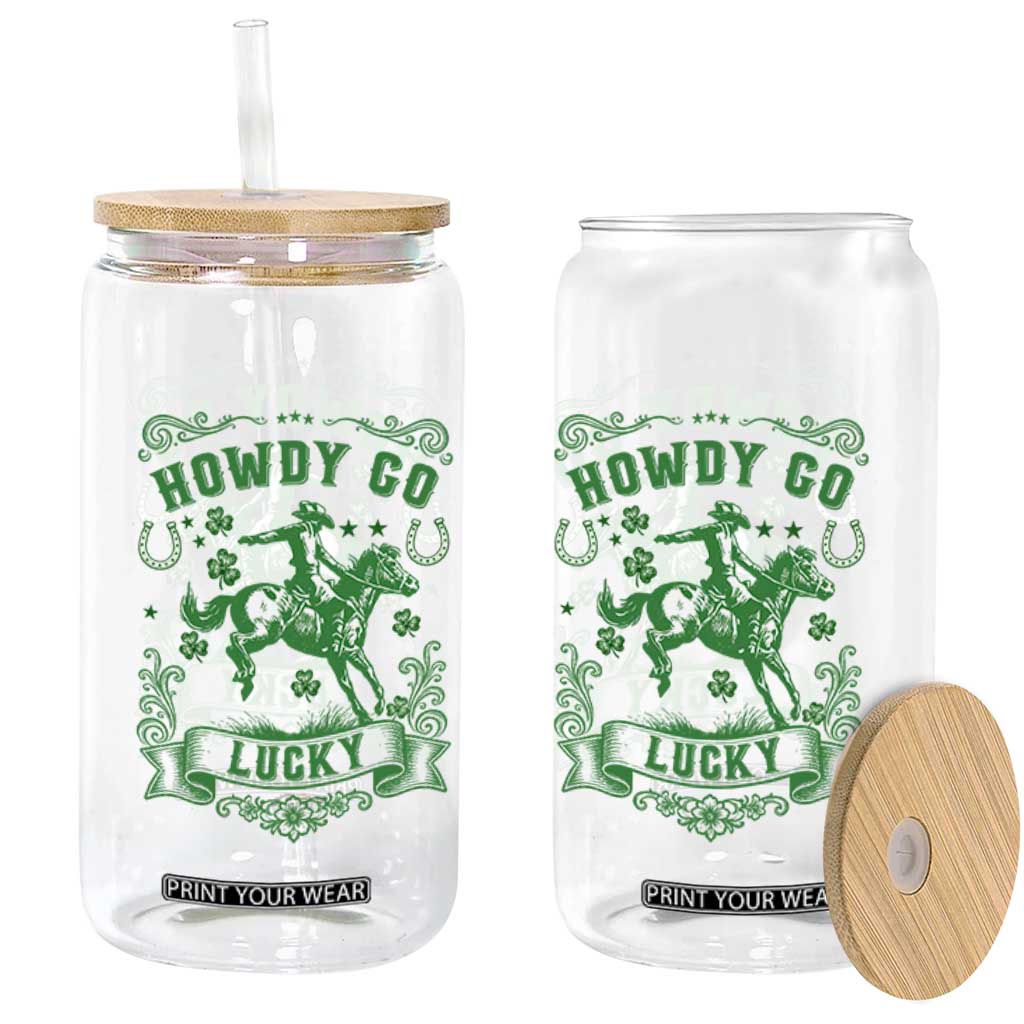 Cowboy St Patrick's Day Glass Can Howdy Go Lucky TS14 Print Your Wear