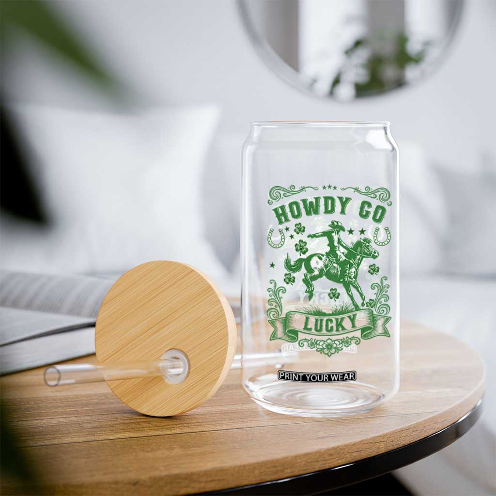 Cowboy St Patrick's Day Glass Can Howdy Go Lucky TS14 Print Your Wear