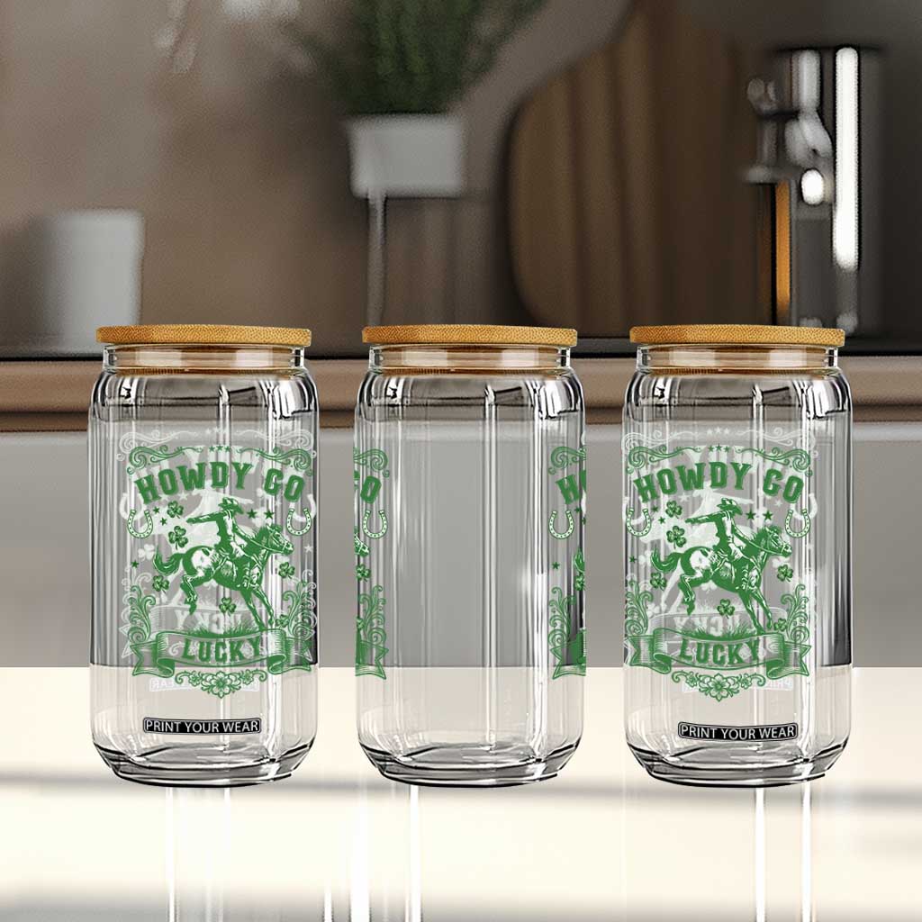 Cowboy St Patrick's Day Glass Can Howdy Go Lucky TS14 Print Your Wear