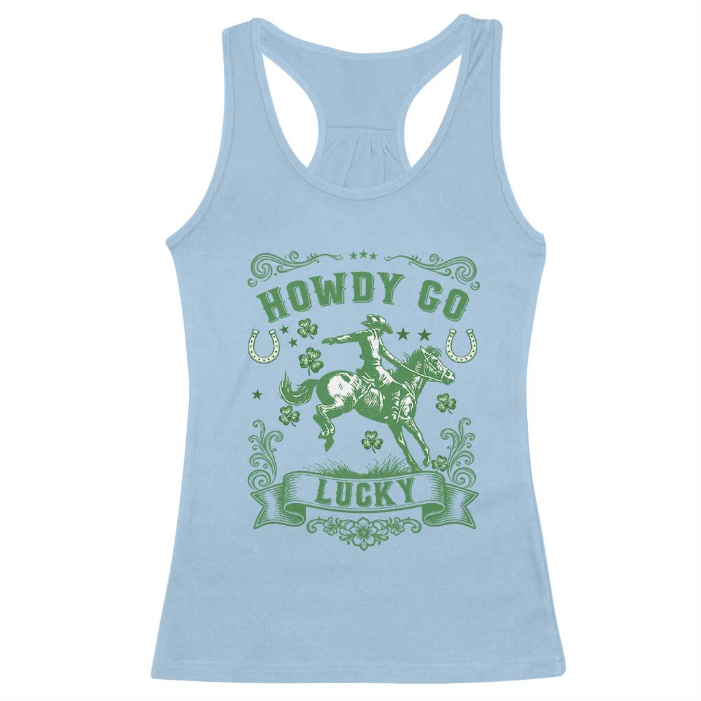 Cowboy St Patrick's Day Racerback Tank Top Howdy Go Lucky TS14 Light Blue Print Your Wear