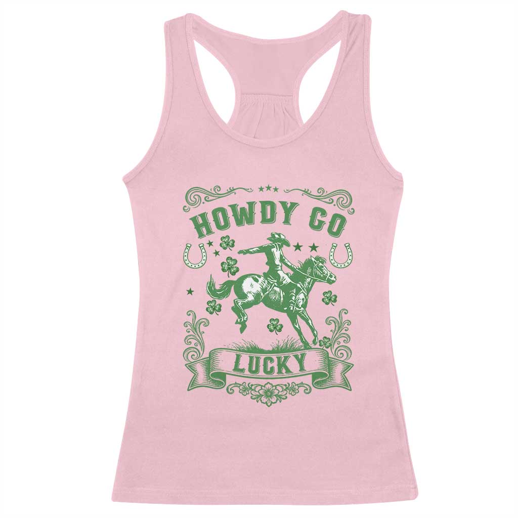 Cowboy St Patrick's Day Racerback Tank Top Howdy Go Lucky TS14 Light Pink Print Your Wear