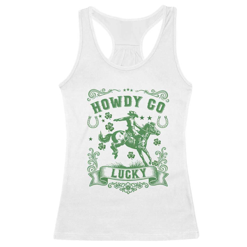 Cowboy St Patrick's Day Racerback Tank Top Howdy Go Lucky TS14 White Print Your Wear