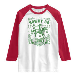 Cowboy St Patrick's Day Raglan Shirt Howdy Go Lucky TS14 White Red Print Your Wear