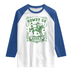 Cowboy St Patrick's Day Raglan Shirt Howdy Go Lucky TS14 White Royal Print Your Wear