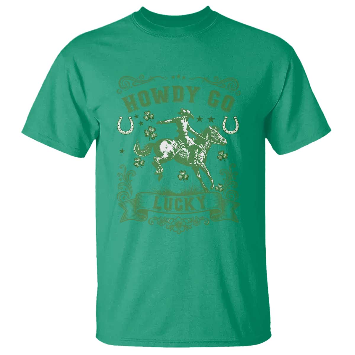 Cowboy St Patrick's Day T Shirt Howdy Go Lucky TS14 Irish Green Print Your Wear