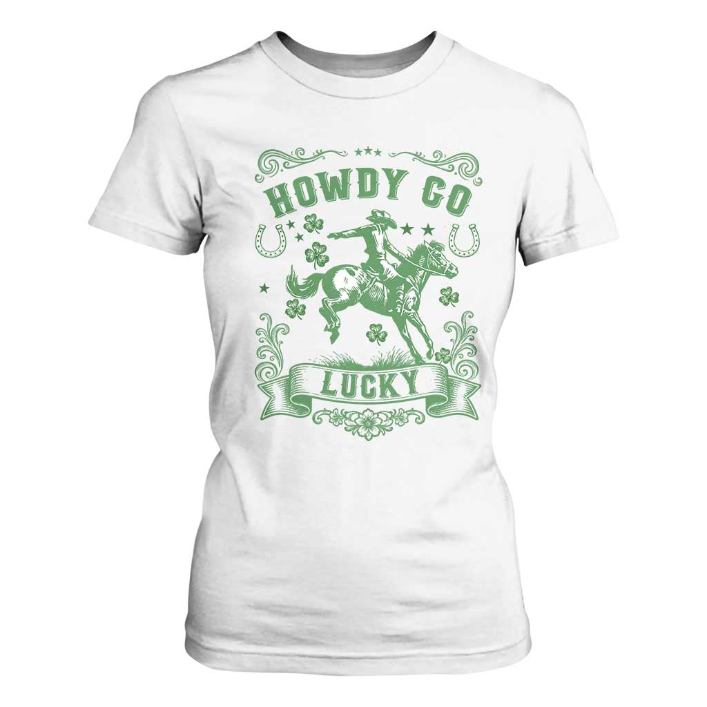 Cowboy St Patrick's Day T Shirt For Women Howdy Go Lucky TS14 White Print Your Wear