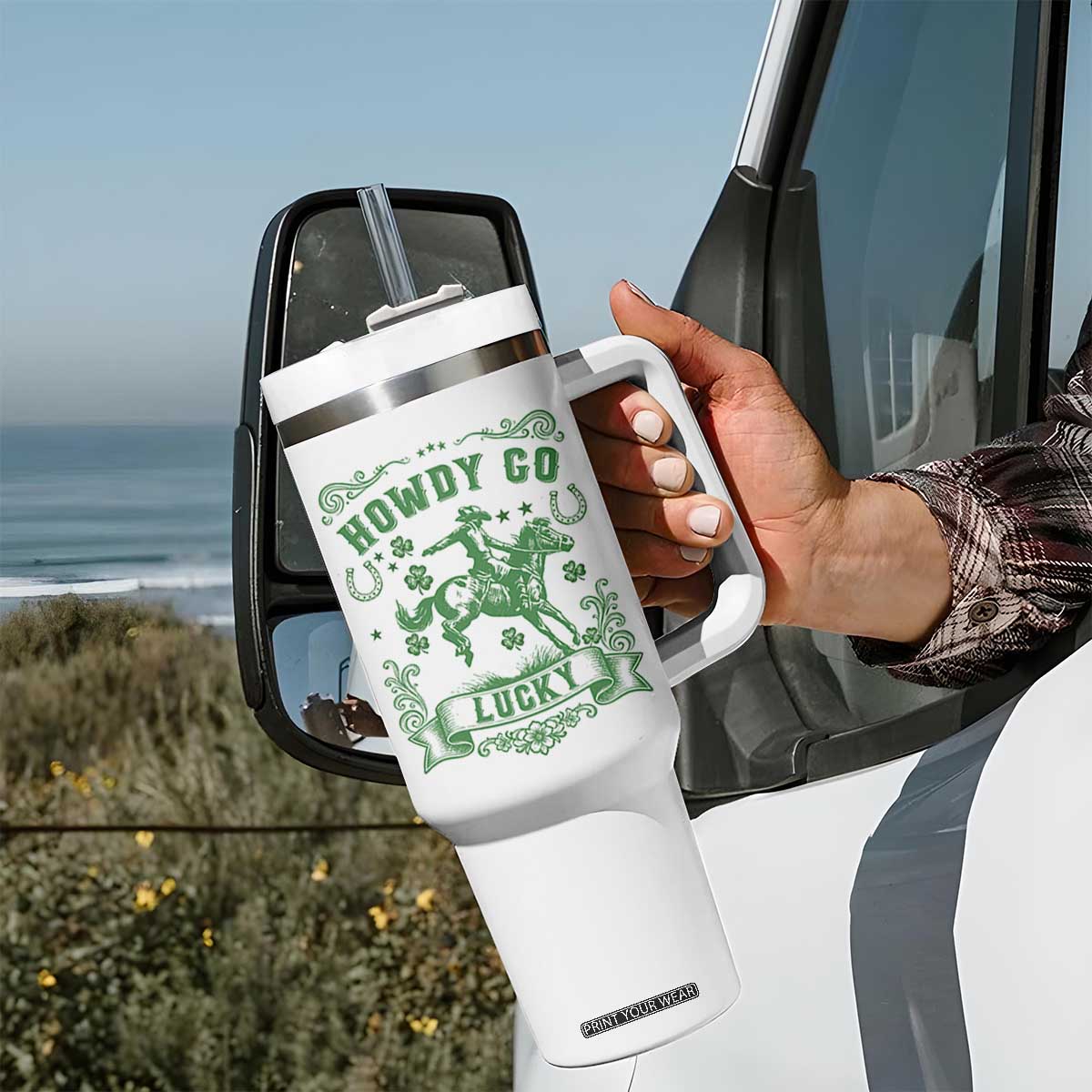 Cowboy St Patrick's Day Tumbler With Handle Howdy Go Lucky TS14 Print Your Wear