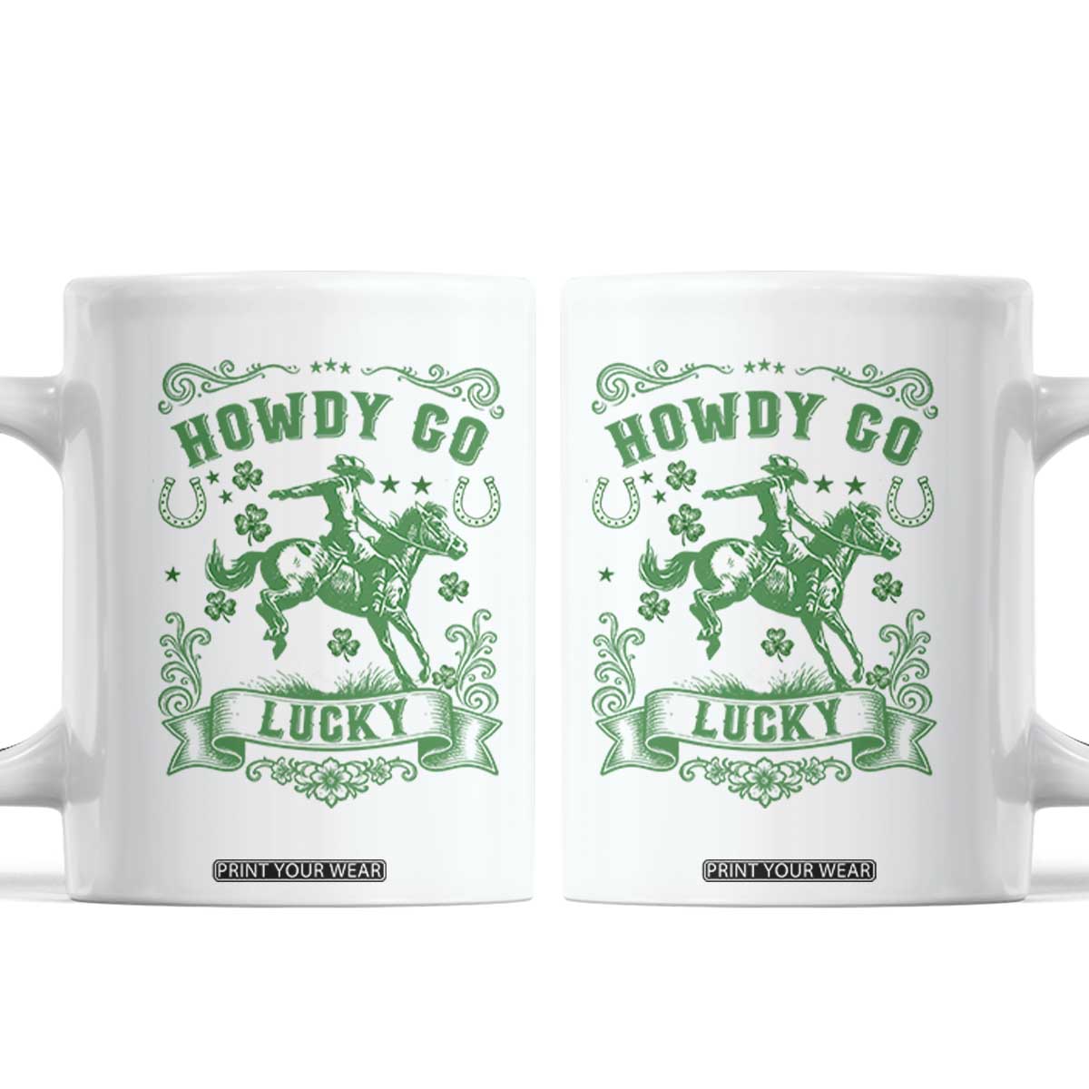 Cowboy St Patrick's Day Coffee Mug Howdy Go Lucky TS14 White Print Your Wear