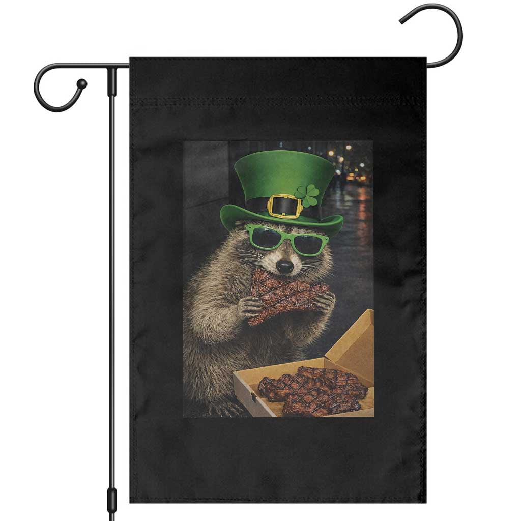 Funny Raccoon St Patrick's Day Garden Flag Raccoon Eating Corned Beef Meme TS14 Black Print Your Wear