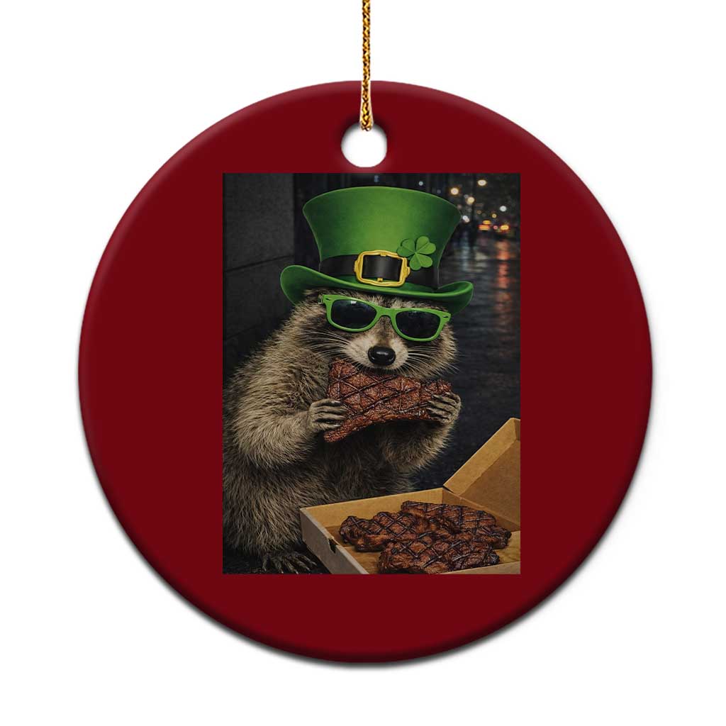 Funny Raccoon St Patrick's Day Ceramic Ornament Raccoon Eating Corned Beef Meme TS14 1pc Red Print Your Wear