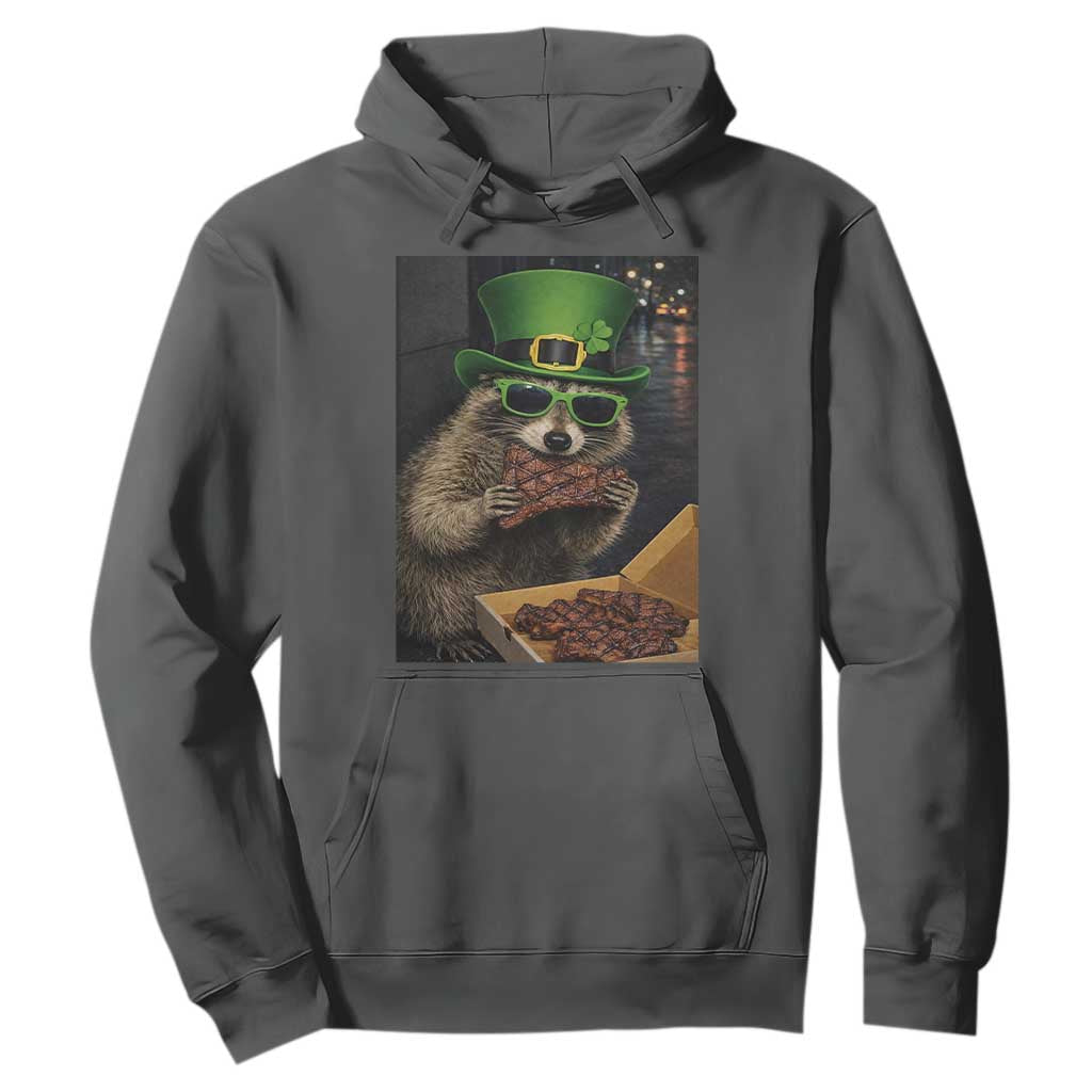 Funny Raccoon St Patrick's Day Hoodie Raccoon Eating Corned Beef Meme TS14 Dark Heather Print Your Wear