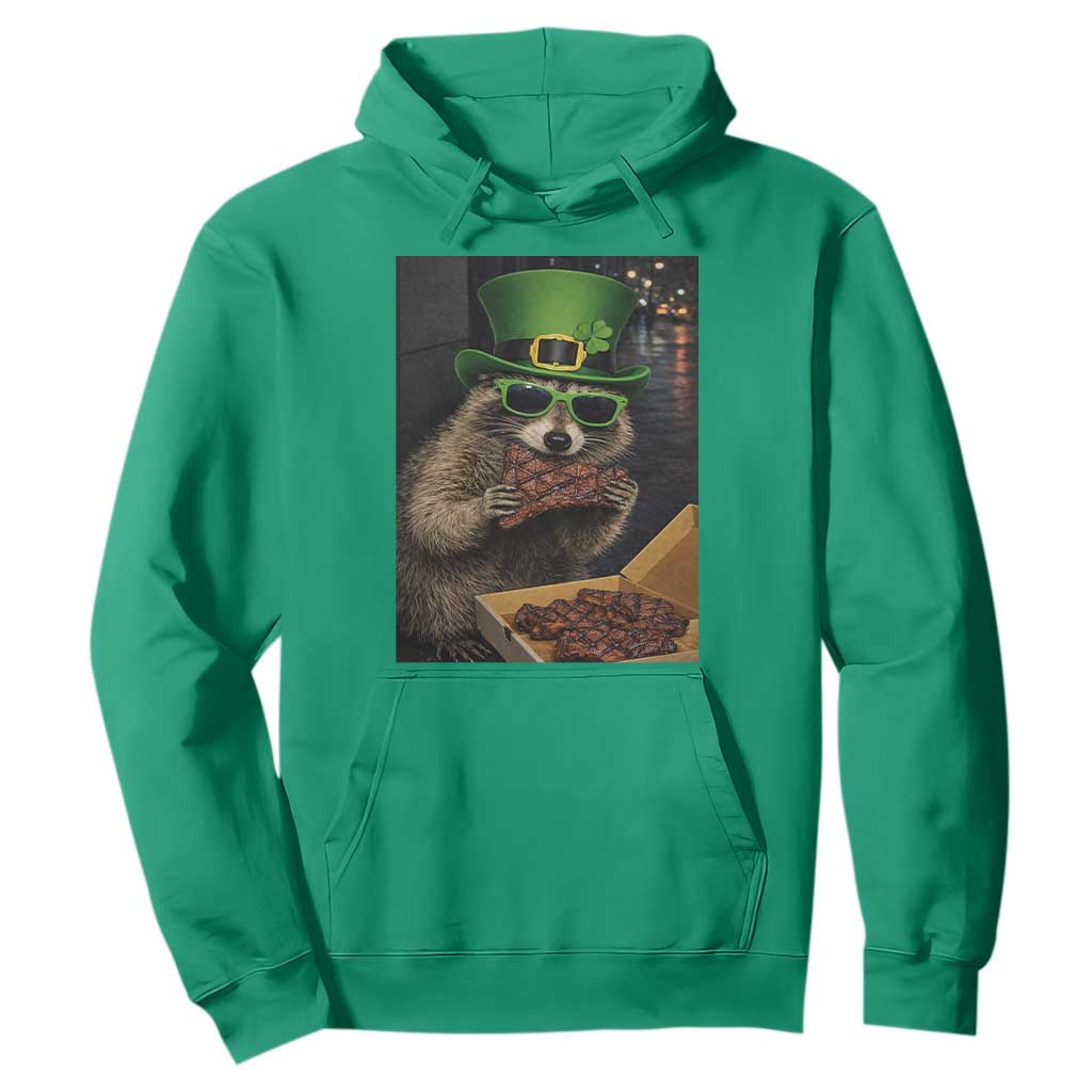 Funny Raccoon St Patrick's Day Hoodie Raccoon Eating Corned Beef Meme TS14 Irish Green Print Your Wear