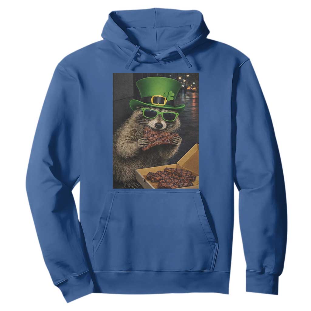 Funny Raccoon St Patrick's Day Hoodie Raccoon Eating Corned Beef Meme TS14 Royal Blue Print Your Wear