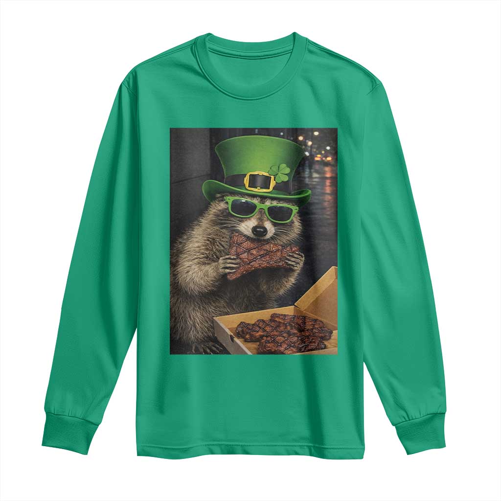 Funny Raccoon St Patrick's Day Long Sleeve Shirt Raccoon Eating Corned Beef Meme TS14 Irish Green Print Your Wear