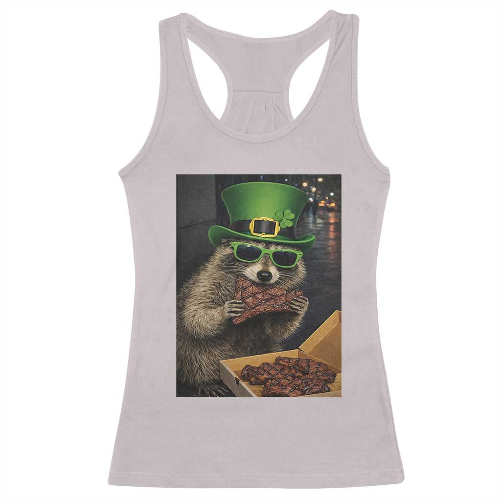 Funny Raccoon St Patrick's Day Racerback Tank Top Raccoon Eating Corned Beef Meme TS14 Ice Gray Print Your Wear