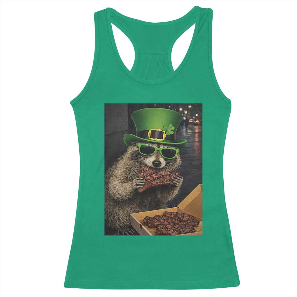 Funny Raccoon St Patrick's Day Racerback Tank Top Raccoon Eating Corned Beef Meme TS14 Irish Green Print Your Wear