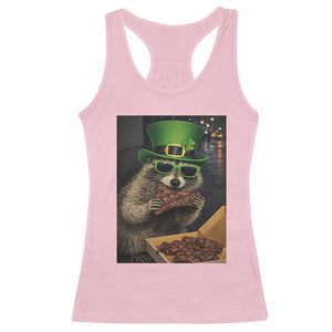 Funny Raccoon St Patrick's Day Racerback Tank Top Raccoon Eating Corned Beef Meme TS14 Light Pink Print Your Wear