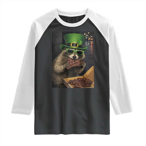 Funny Raccoon St Patrick's Day Raglan Shirt Raccoon Eating Corned Beef Meme TS14 Black White Print Your Wear
