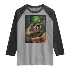 Funny Raccoon St Patrick's Day Raglan Shirt Raccoon Eating Corned Beef Meme TS14 Sport Gray Black Print Your Wear