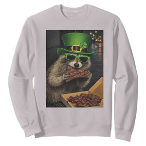 Funny Raccoon St Patrick's Day Sweatshirt Raccoon Eating Corned Beef Meme TS14 Ice Gray Print Your Wear
