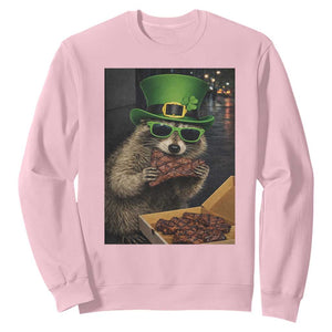 Funny Raccoon St Patrick's Day Sweatshirt Raccoon Eating Corned Beef Meme TS14 Light Pink Print Your Wear