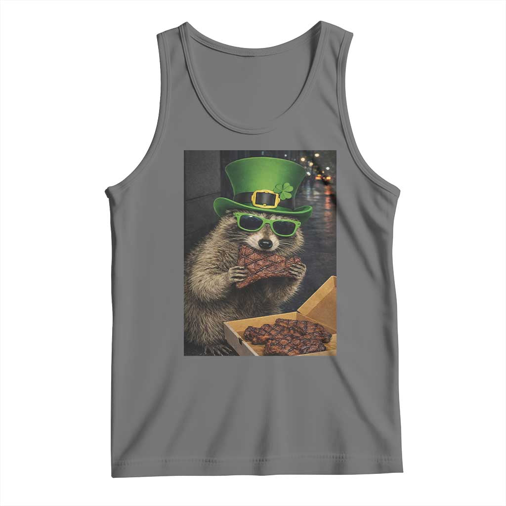 Funny Raccoon St Patrick's Day Tank Top Raccoon Eating Corned Beef Meme TS14 Black Heather Print Your Wear