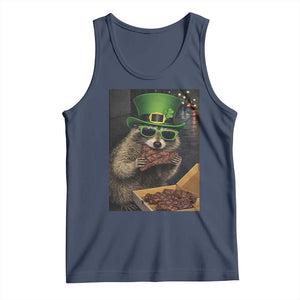 Funny Raccoon St Patrick's Day Tank Top Raccoon Eating Corned Beef Meme TS14 Navy Print Your Wear